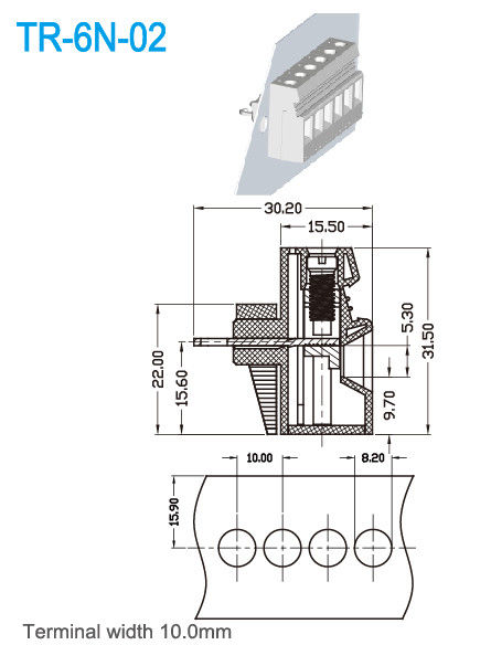 300V 50A PA66 Panel Mount Terminal Block 10mm Terminal Width