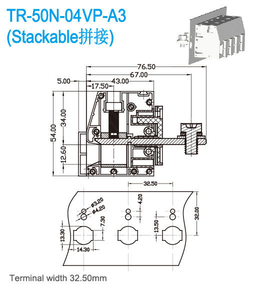 Steel Tin Plated Copper Through Panel Terminal Blocks PA66 UL94 V0