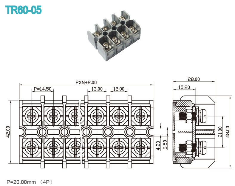 14.50mm Pitch Panel Feed Through High Current Terminal Block 4P Power Screw Connector