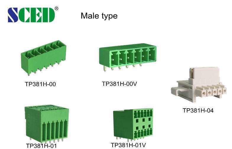 Pitch 3.81mm Plug In Terminal Block 2 - 24 Poles Green Plastic Male Part