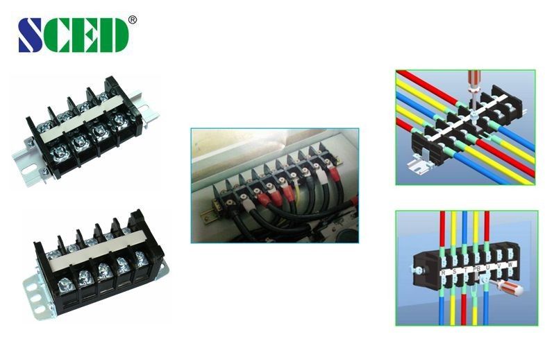 600V 60A Din Rail Mounted Terminal Blocks , 14.00mm Electrical Screw Terminal Blocks