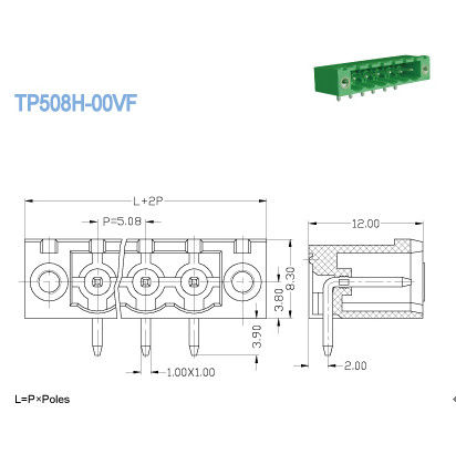 Male Sockets Plug In Terminal Block Pitch 5.08mm 300V/18A 2-22 Poles