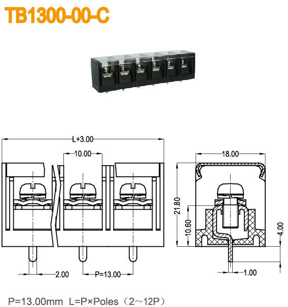 Plastic Cover High Voltage Terminal Block 40A M4 Screw Brass 13mm Power Connectors