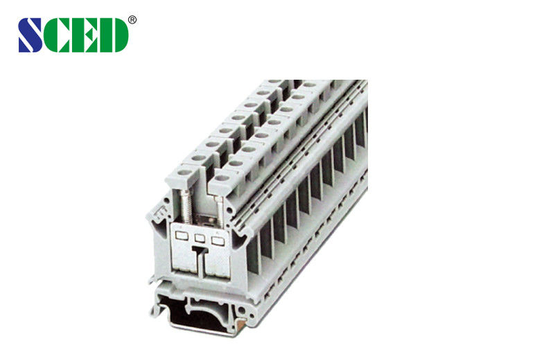 width 12.2mm AWG 22 - 4 Grey Din Rail Terminal Blocks for Electric Lighting 600V 85A