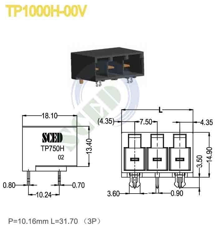 300V 55A Female Pluggable Terminal Block , 600V 55A PCB Terminal Blocks Pitch 10.16mm 3P
