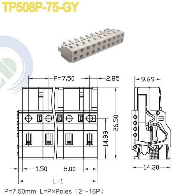 In Sockets Plug In Terminal Blocks Pitch 7.50mm 300V 15A 2P-16P Double Level