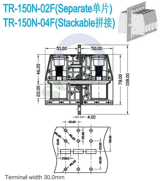 PA66 Copper 30.0mm Insulated Feed Through Terminal Blocks 600 Voltage For Industry Control