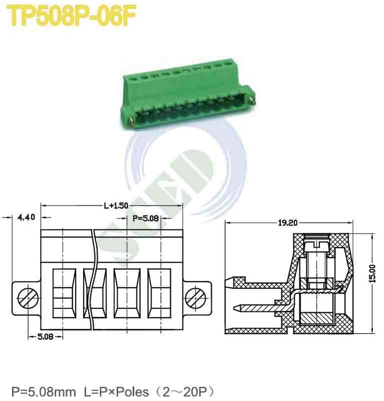 Pitch 5.08mm Single Level PCB PA66 M3 Plug-in Terminal Blocks For Industry Control Automation