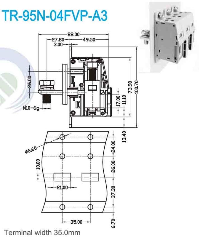 Right Angle Wire Through Panel Terminal Blocks Connector 230A 300V 25.0mm Use In Power Supply