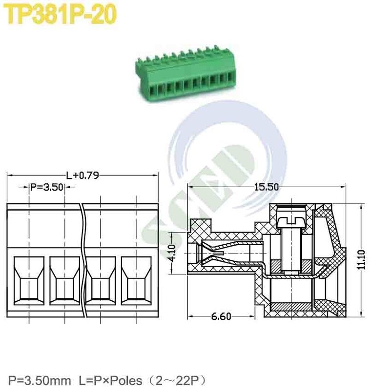 2-22 Poles Plug In Power Terminal Block Connector 3.50mm Female Brass Steel M2 Screw