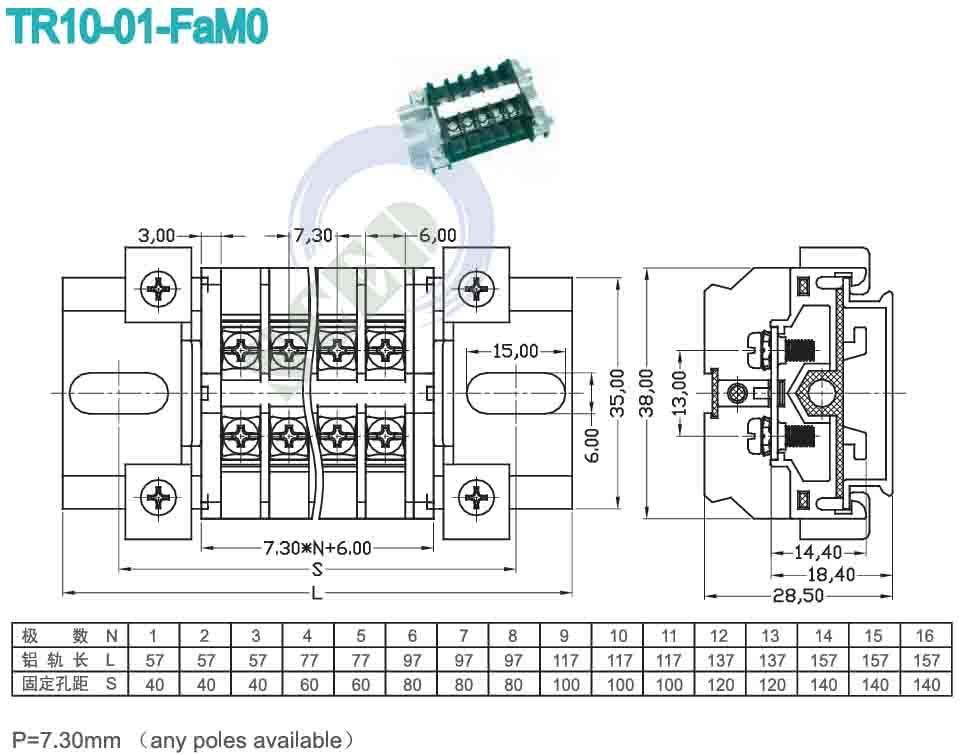 18-1/0 Wire Range Rail Mounted Terminal Blocks for Easy and Secure Installation on DIN Rail Mounting Type