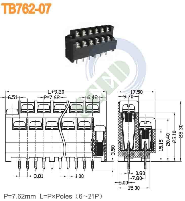 UL94V-0 Flammability Rating Barrier Terminal Block for Industrial 2 Poles 250V Voltage
