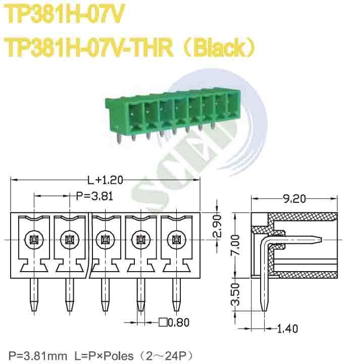 1.4mm PCB Hole Diameter Pluggable Terminal Block with 45 Degree Wire Inlet and 3000V AC/minute Withstanding Voltage