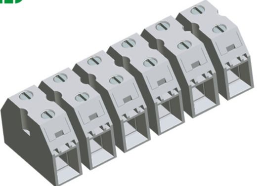 Złącze przelotowe zaciskowe ze śrubą stalową 50A, rozstaw 13,5 mm, 2-16 biegunów, miedziane