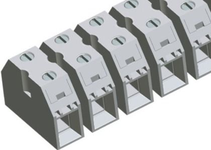 Złącze przelotowe zaciskowe ze śrubą stalową 50A, rozstaw 13,5 mm, 2-16 biegunów, miedziane